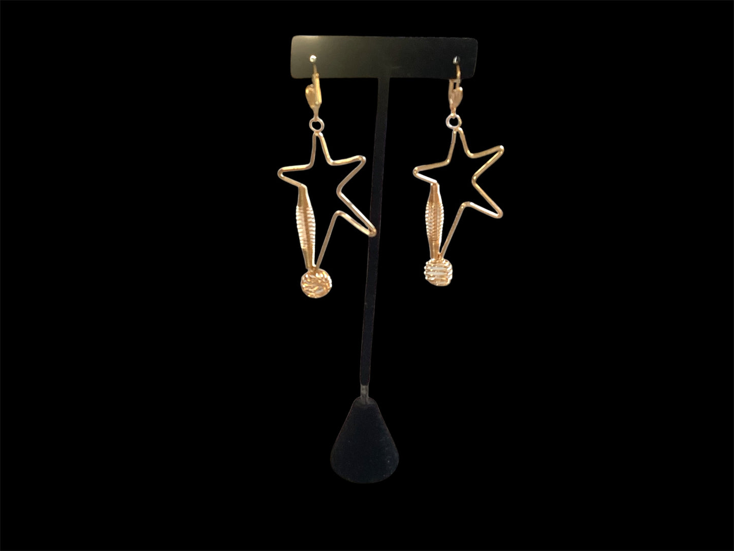 Gold plated long Star earrings