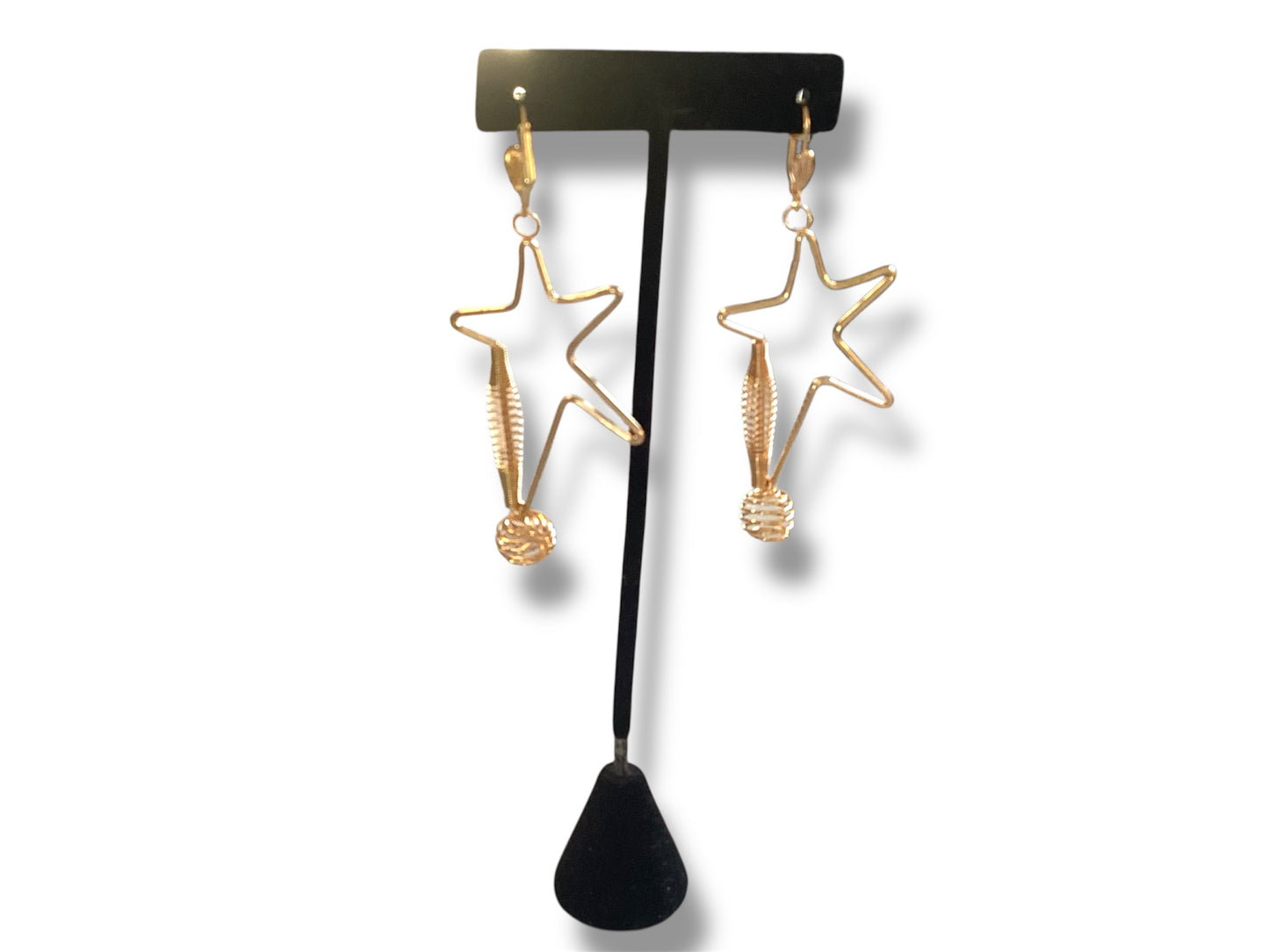 Gold plated long Star earrings