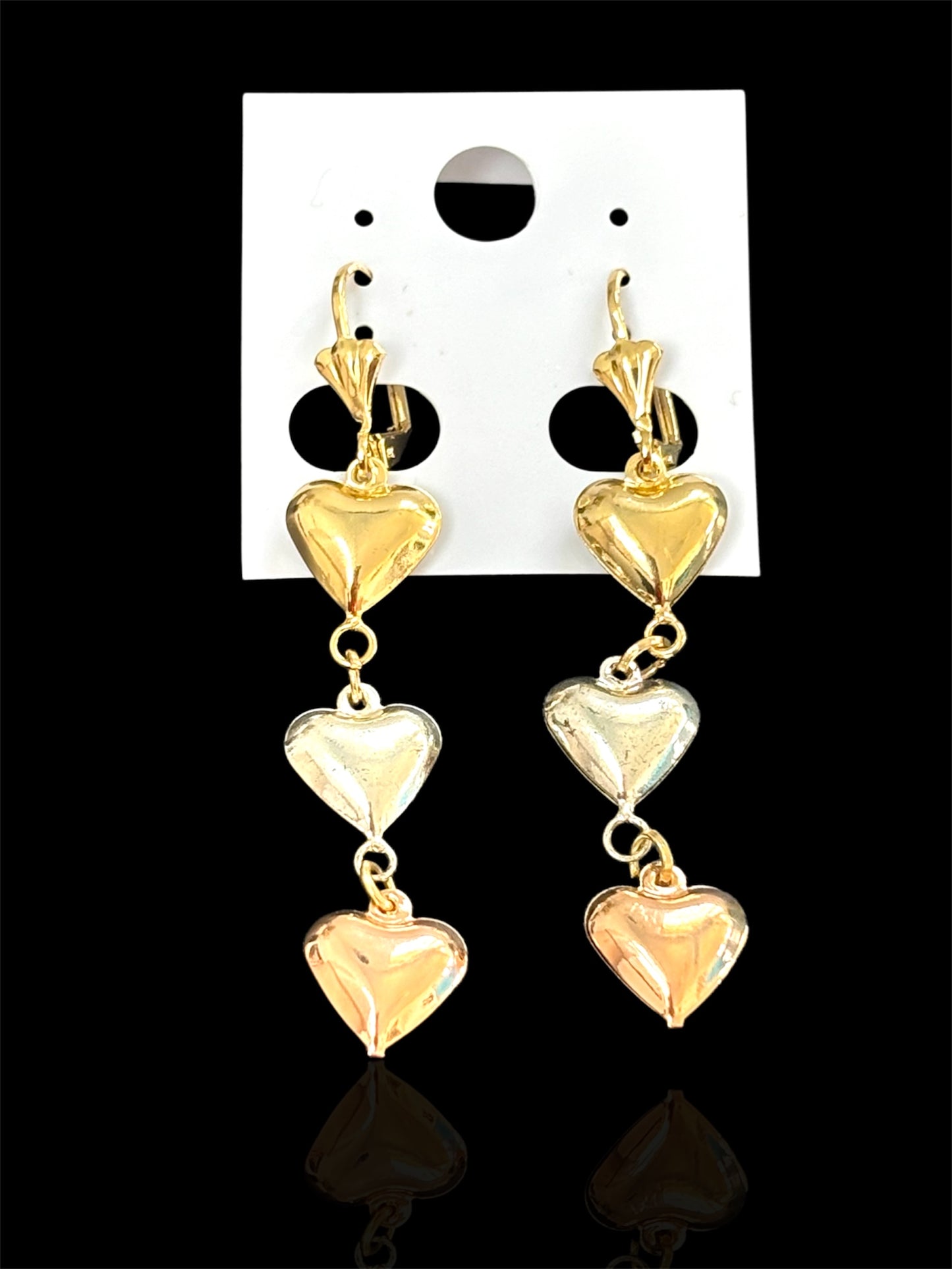 Three toned Heart long Earrings